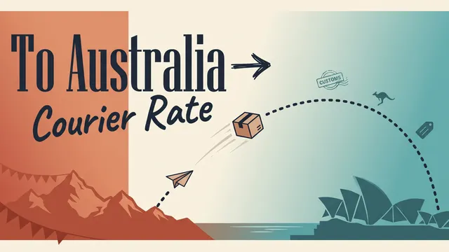 A parcel routed from Kathmandu to Australia, past a customs checkpoint and a tracking screen, arriving at Sydney Harbour
